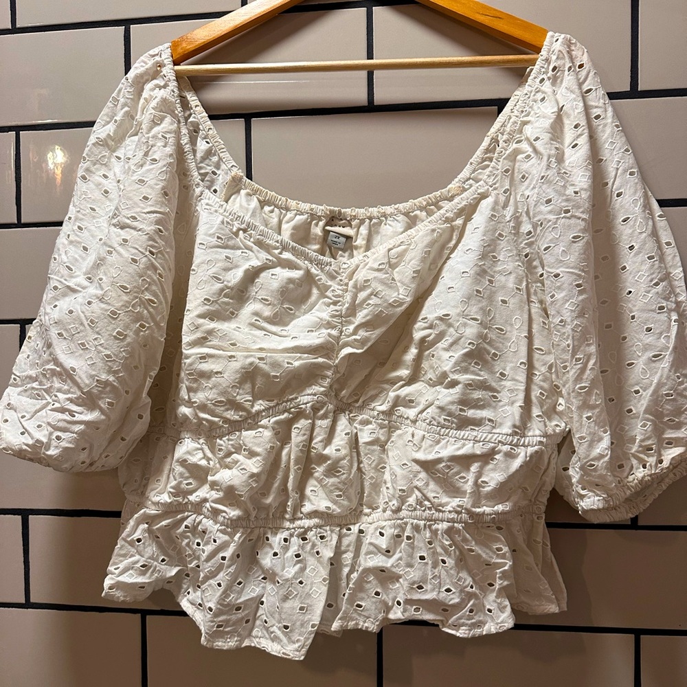 A New Day Womens Cottagecore Eyelet Cropped Top